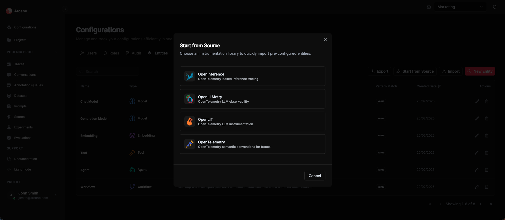 Start from Source dialog