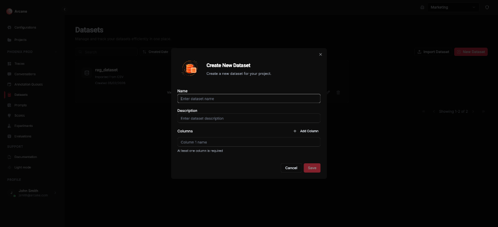 Create New Dataset dialog