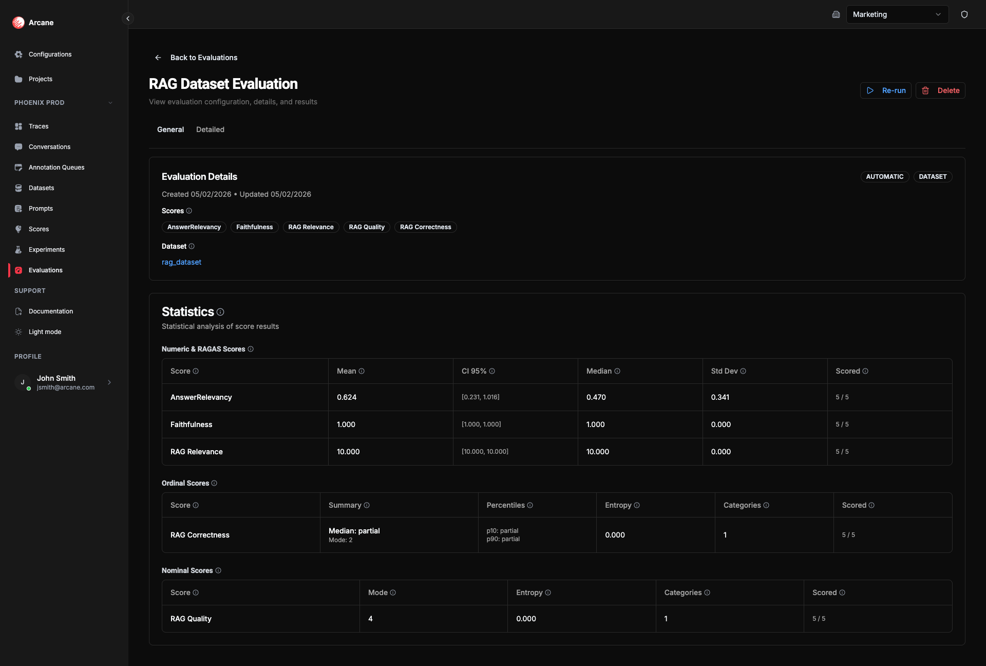 Evaluation detail — Dataset (General tab)