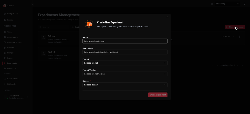 Create New Experiment
