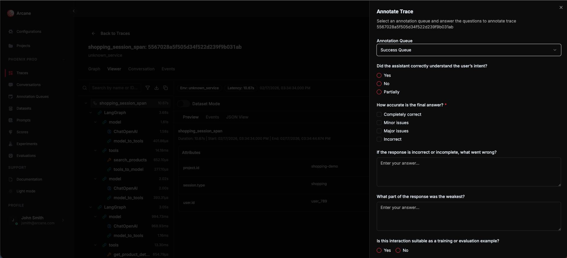 Annotate Trace sidebar